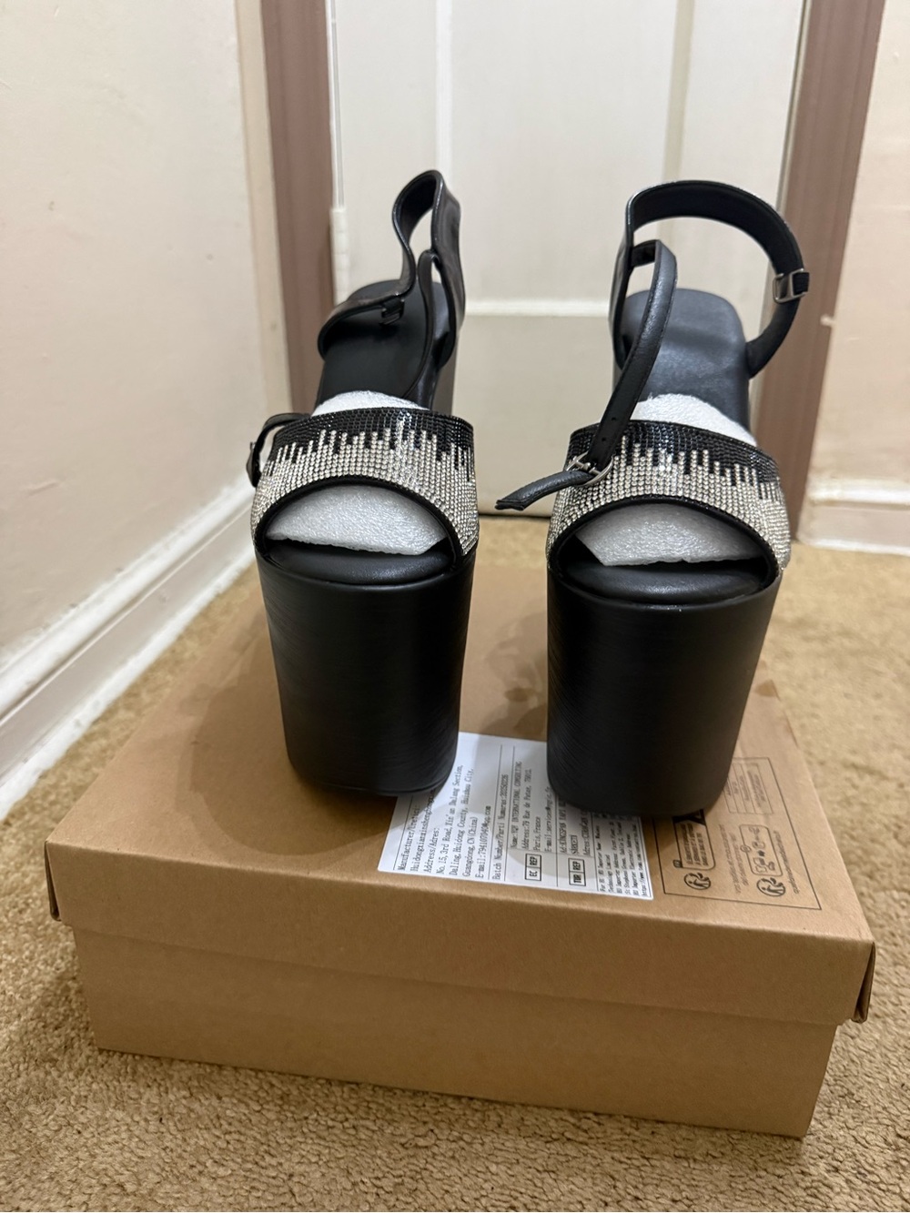 Black Platform Slingback Sandals with Silver Bead Accent